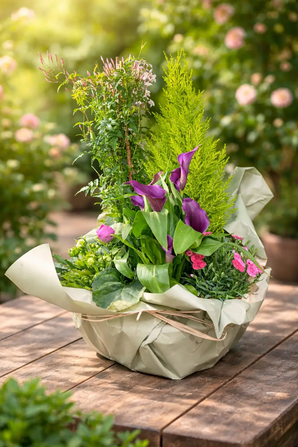 Coupe de plantes fleuries – Composition élégante et naturelle